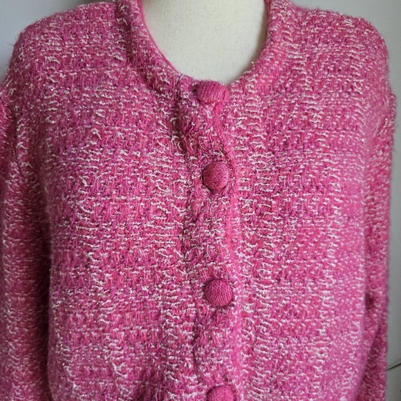 ZARA, New, Pink Tweed Texutred Weave Knit Cropped Blogger Fav Cardigan SZ XL - Picture 6 of 15